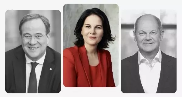 Die Drei im Kampf ums Kanzleramt: Annalena Baerbock, Olaf Scholz (rechts) und Armin Laschet. Die Drei im Kampf ums Kanzleramt: Annalena Baerbock, Olaf Scholz (rechts) und Armin Laschet. Fotos: Laurence Chaperon; Gruene.de; Thomas Trutschel, Phototek.