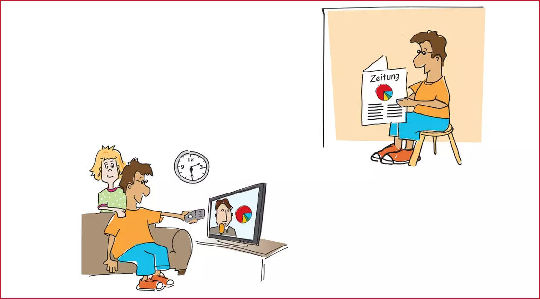 Das Ergebnis von der Wahl sehen Sie hier: zum Beispiel im Fernsehen oder in der Zeitung.