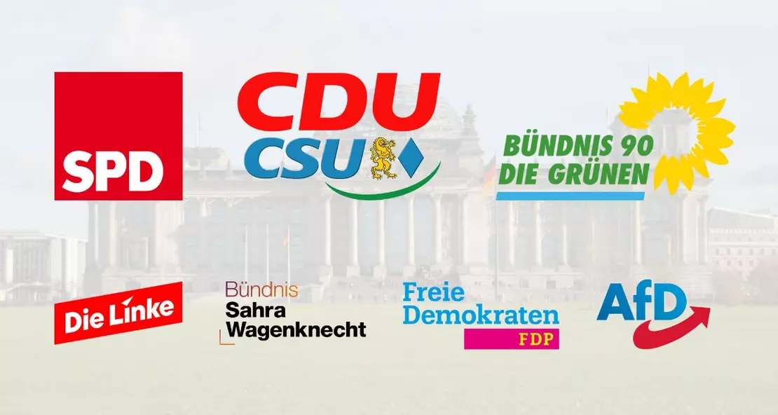 Welche Positionen vertreten die Parteien in ihren Wahlprogrammen zur Bundestagswahl 2025? Collage via Canva. Welche Positionen vertreten die Parteien in ihren Wahlprogrammen zur Bundestagswahl 2025? Collage via Canva